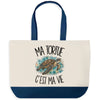 Grand Sac Cabas Fond Bleu Ma tortue c'est ma vie