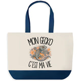 Grand Sac Cabas Fond Bleu Mon gecko c'est ma vie