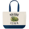 Grand Sac Cabas Fond Bleu Mon iguane c'est ma vie