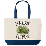 Grand Sac Cabas Fond Bleu Mon iguane c'est ma vie