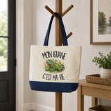 Grand Sac Cabas Fond Bleu Mon iguane c'est ma vie