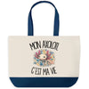 Grand Sac Cabas Fond Bleu Mon axolotl c'est ma vie