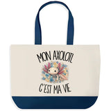 Grand Sac Cabas Fond Bleu Mon axolotl c'est ma vie