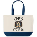 Grand Sac Cabas Fond Bleu L'impro c'est la vie