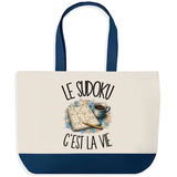 Grand Sac Cabas Fond Bleu Le sudoku c'est la vie