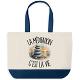 Grand Sac Cabas Fond Bleu La méditation c'est la vie