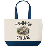 Grand Sac Cabas Fond Bleu Le camping-car c'est la vie