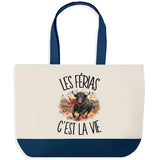 Grand Sac Cabas Fond Bleu Les férias c'est la vie