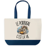 Grand Sac Cabas Fond Bleu Le Portugal c'est la vie