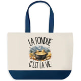 Grand Sac Cabas Fond Bleu La fondue c'est la vie