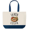 Grand Sac Cabas Fond Bleu La pizza c'est la vie