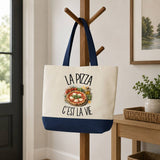 Grand Sac Cabas Fond Bleu La pizza c'est la vie