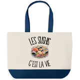 Grand Sac Cabas Fond Bleu Les sushis c'est la vie