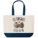 Grand Sac Cabas Fond Bleu Les cupcakes c'est la vie