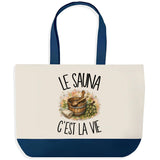 Grand Sac Cabas Fond Bleu Le sauna c'est la vie