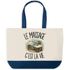 Grand Sac Cabas Fond Bleu Le massage c'est la vie