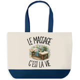 Grand Sac Cabas Fond Bleu Le massage c'est la vie