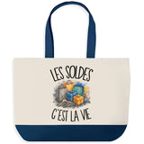 Grand Sac Cabas Fond Bleu Les soldes c'est la vie
