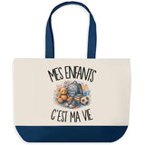 Grand Sac Cabas Fond Bleu Mes enfants c'est ma vie