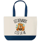 Grand Sac Cabas Fond Bleu Les renards c'est la vie