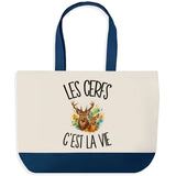 Grand Sac Cabas Fond Bleu Les cerfs c'est la vie