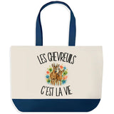 Grand Sac Cabas Fond Bleu Les chevreuils c'est la vie