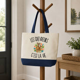 Grand Sac Cabas Fond Bleu Les chevreuils c'est la vie