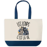 Grand Sac Cabas Fond Bleu Les loups c'est la vie