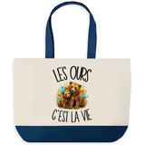 Grand Sac Cabas Fond Bleu Les ours c'est la vie