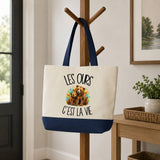 Grand Sac Cabas Fond Bleu Les ours c'est la vie