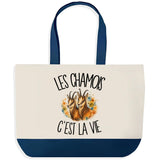 Grand Sac Cabas Fond Bleu Les chamois c'est la vie