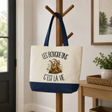 Grand Sac Cabas Fond Bleu Les bouquetins c'est la vie