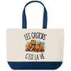 Grand Sac Cabas Fond Bleu Les castors c'est la vie