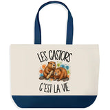 Grand Sac Cabas Fond Bleu Les castors c'est la vie