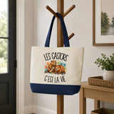 Grand Sac Cabas Fond Bleu Les castors c'est la vie