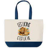 Grand Sac Cabas Fond Bleu Les lions c'est la vie