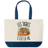 Grand Sac Cabas Fond Bleu Les tigres c'est la vie