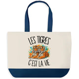 Grand Sac Cabas Fond Bleu Les tigres c'est la vie