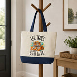 Grand Sac Cabas Fond Bleu Les tigres c'est la vie