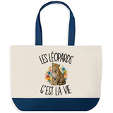 Grand Sac Cabas Fond Bleu Les léopards c'est la vie