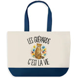Grand Sac Cabas Fond Bleu Les guépards c'est la vie