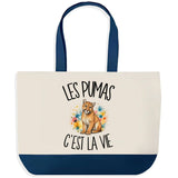 Grand Sac Cabas Fond Bleu Les pumas c'est la vie