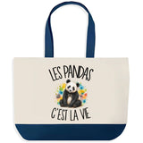Grand Sac Cabas Fond Bleu Les pandas c'est la vie