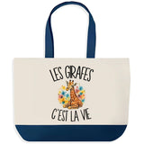 Grand Sac Cabas Fond Bleu Les girafes c'est la vie