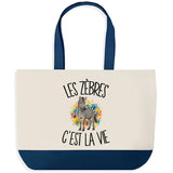 Grand Sac Cabas Fond Bleu Les zèbres c'est la vie