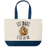 Grand Sac Cabas Fond Bleu Les singes c'est la vie