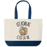 Grand Sac Cabas Fond Bleu Les koalas c'est la vie