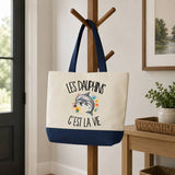 Grand Sac Cabas Fond Bleu Les dauphins c'est la vie