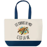 Grand Sac Cabas Fond Bleu Les tortues de mer c'est la vie