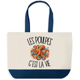 Grand Sac Cabas Fond Bleu Les poulpes c'est la vie